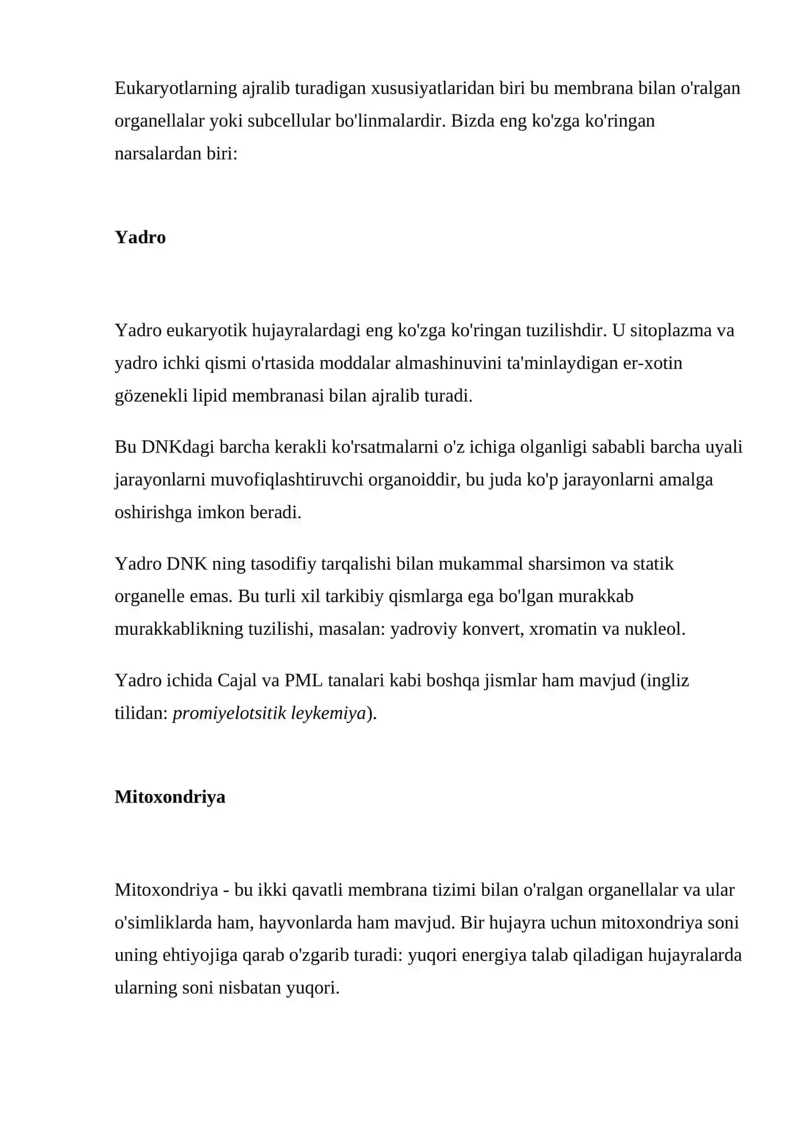 Eukaryotik hujayra: xususiyatlari, turlari, qismlari, metabolizmi 4