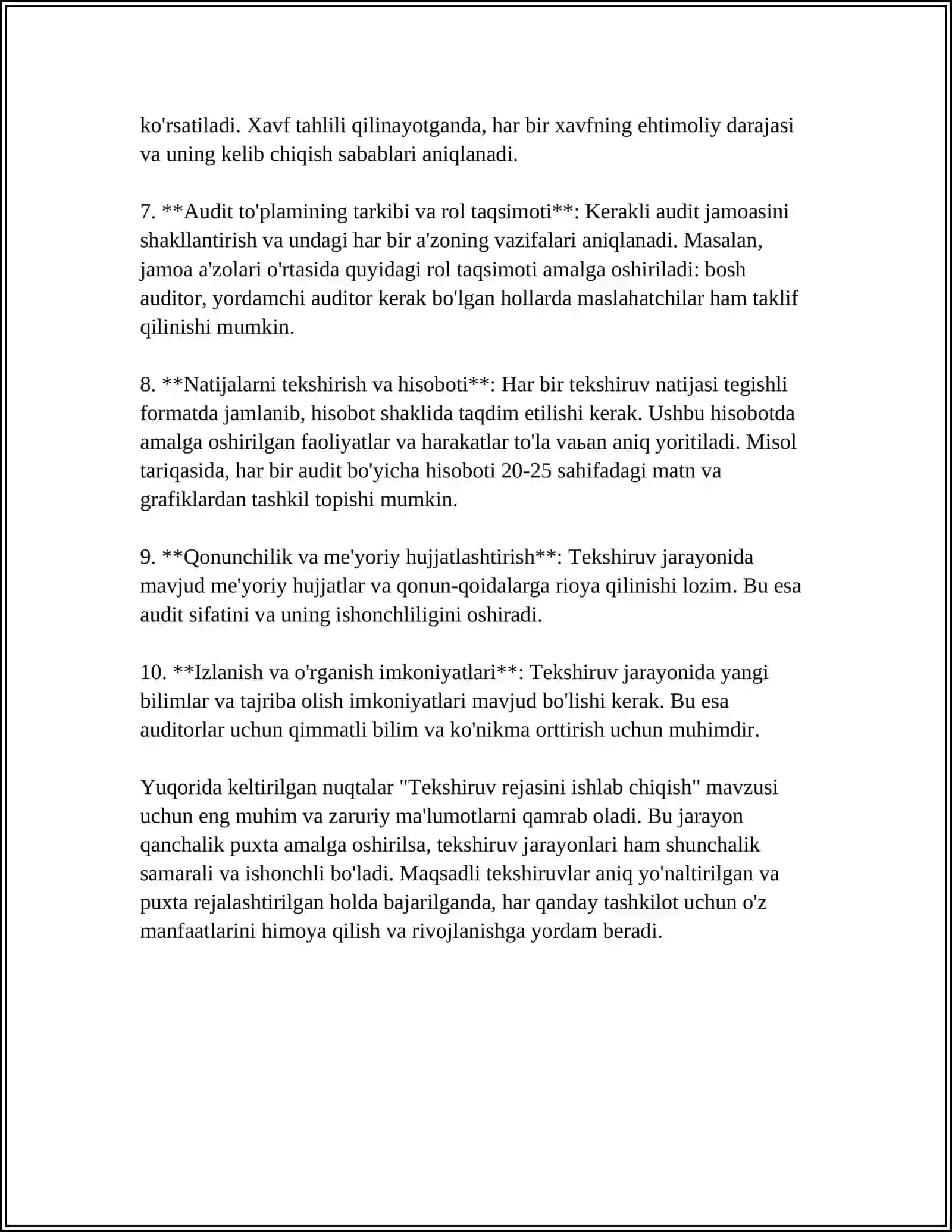 AUDITORLIK TEKSHIRUVINI REJALASHTIRISHNING TAMOYILLARI VA BOSQICHLARI 4