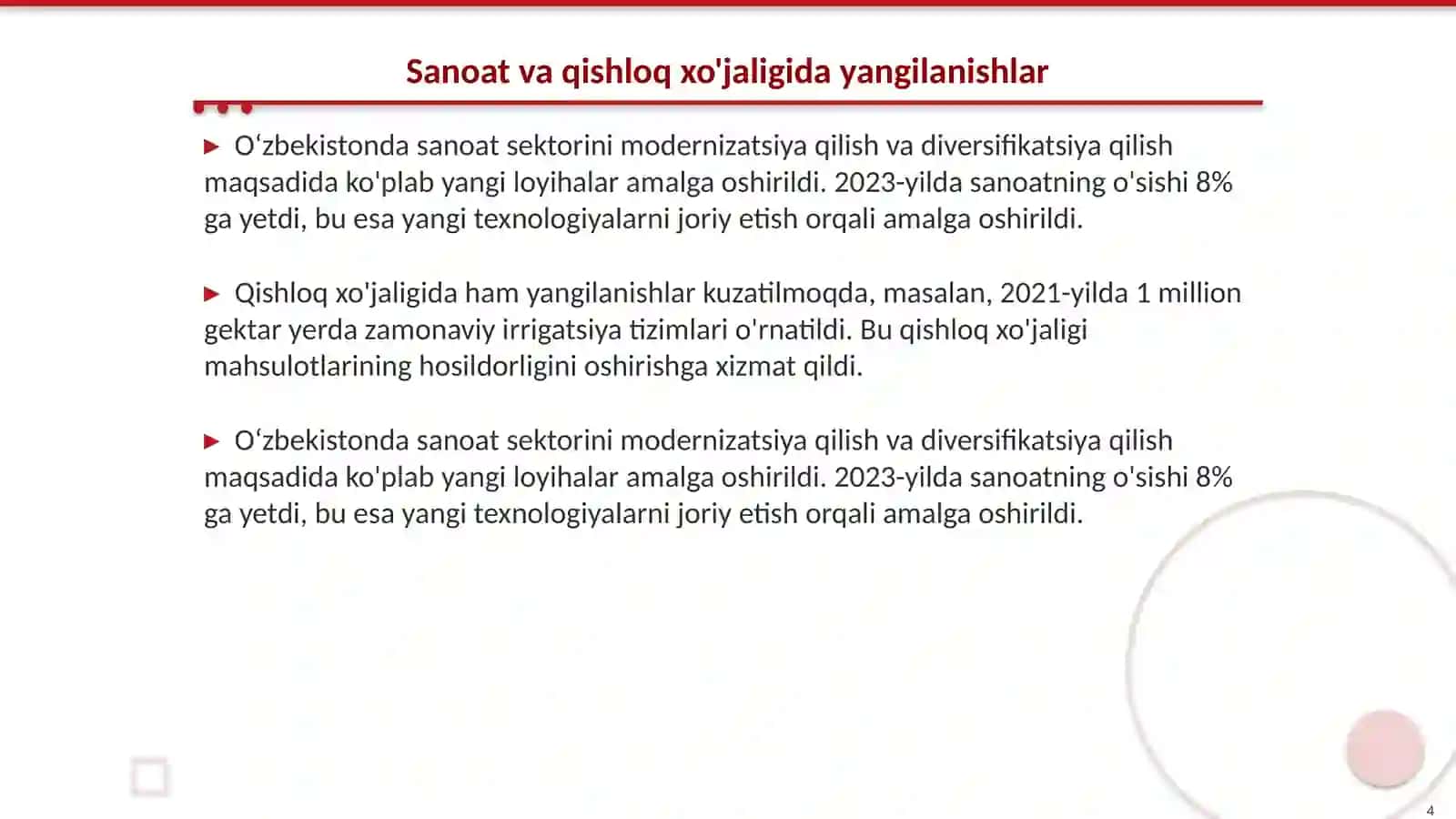 Iqtisodiy islohotlar va o'sish ko'rsatkichlari 4