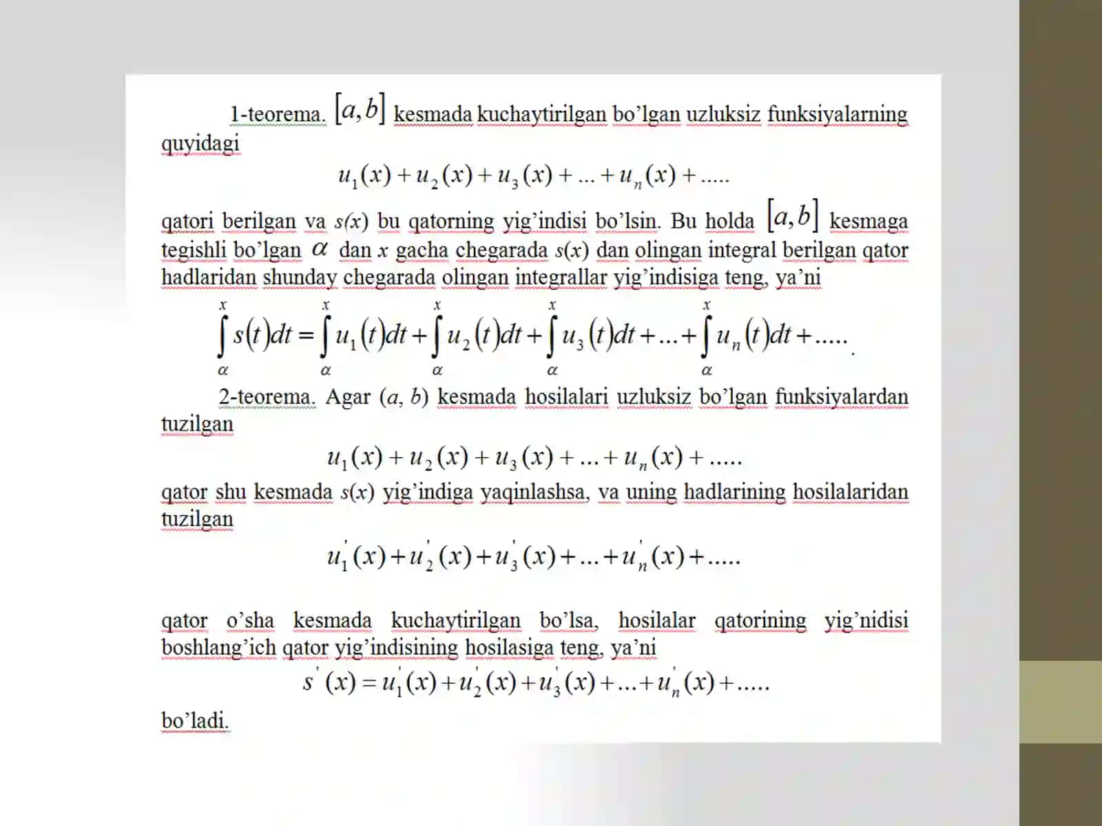 Funksional qatorlarni differensiallash va integrallash. Teylor va Makloren qatorlari 4