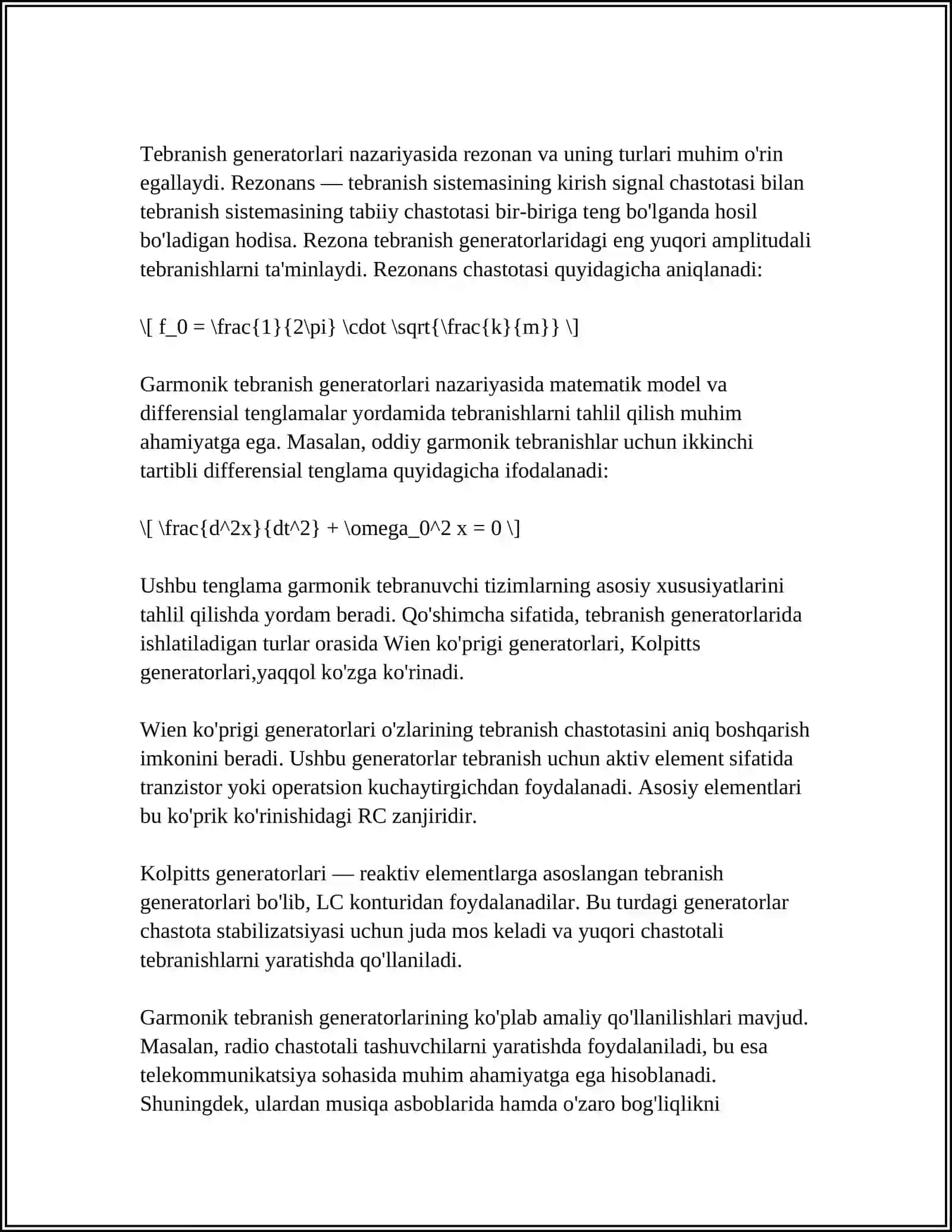 GARMONIK TEBRANISH HOSIL QILUVCHI QURILMALARNI LOYIHALASH. (GENERATORLAR) 4