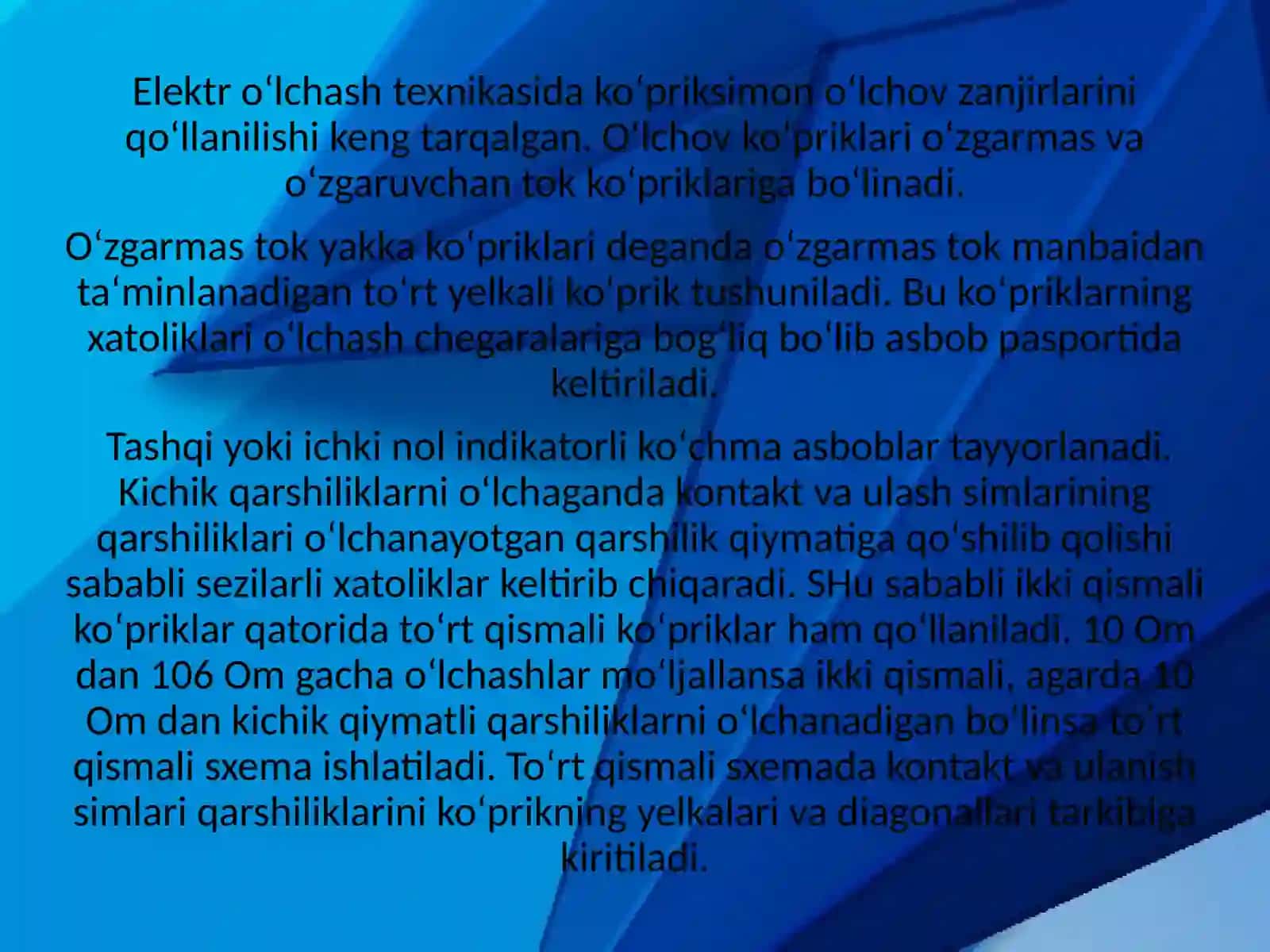 Elektr oʻlchash texnikasi ko'priksimon oʻlchov 4