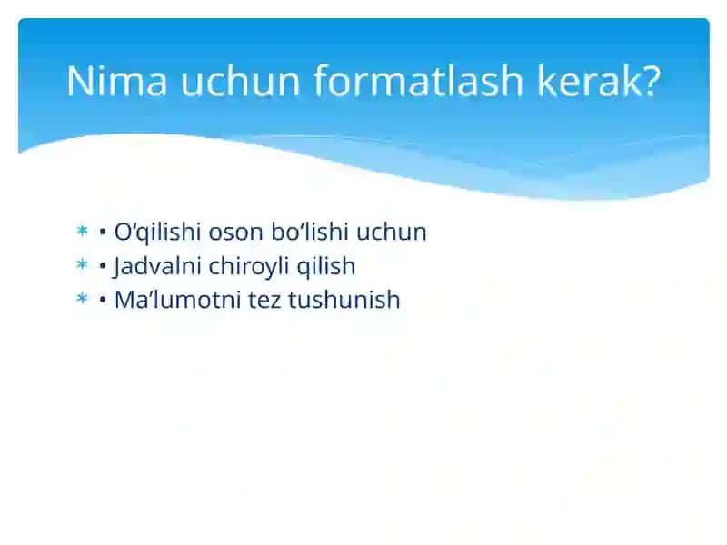 excelda jadvalni farmatlash 4