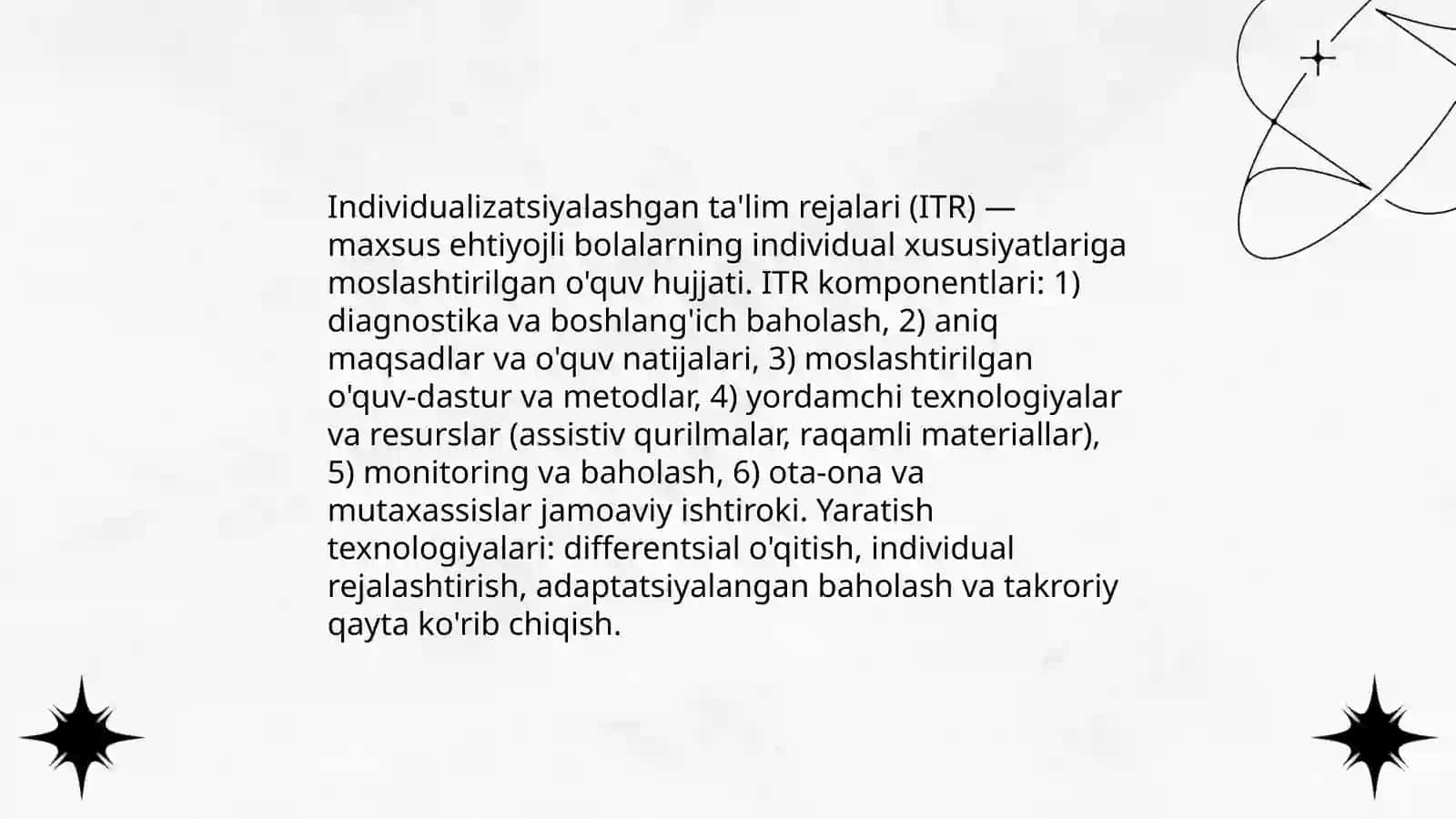 Alohida yordamga muhtoj bolalarni ta'lim olishini qo'llab quvvatlash texnologiyasi 4