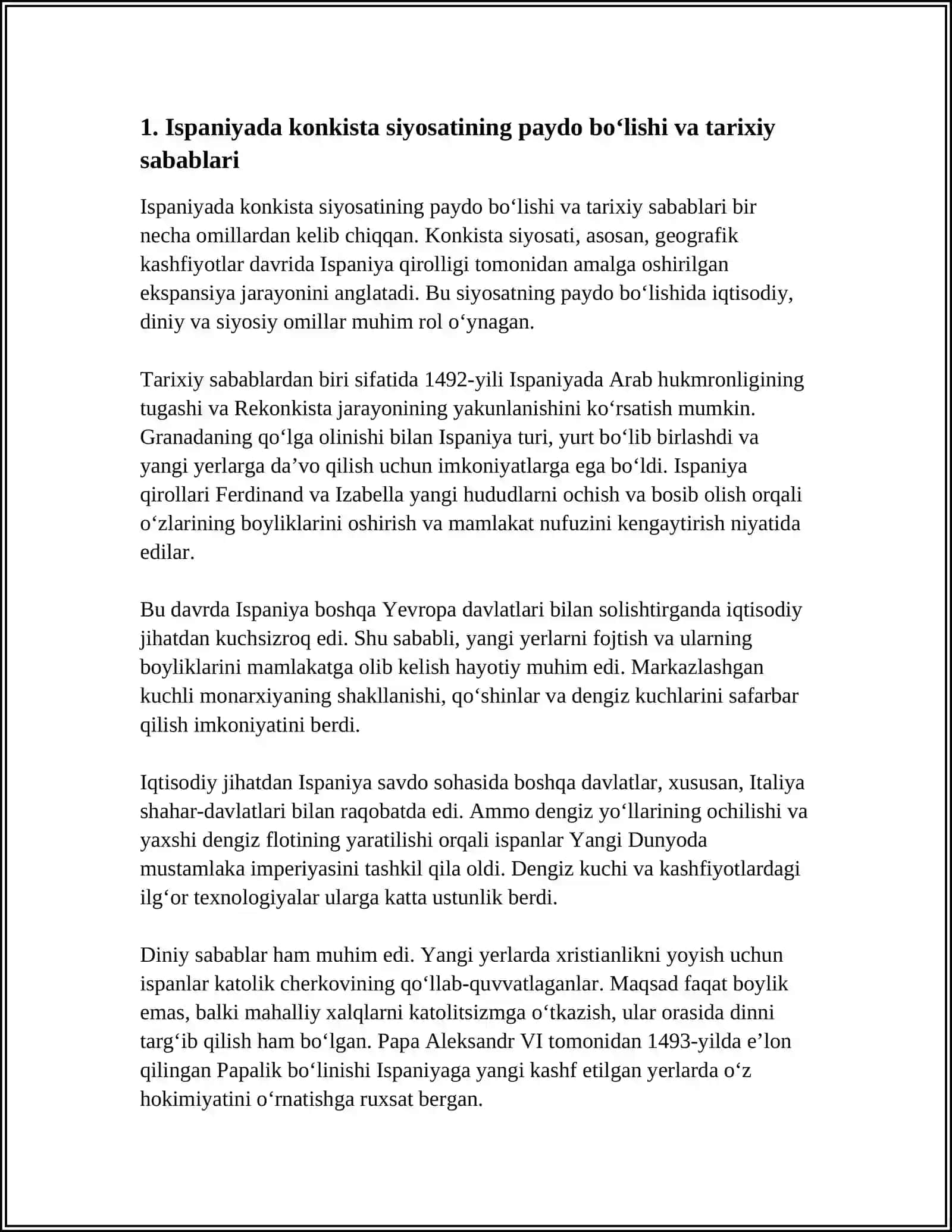 MAVZU: ISPANIYADA KONKISTA SIYOSATI VA UNING OQIBATLARI 4