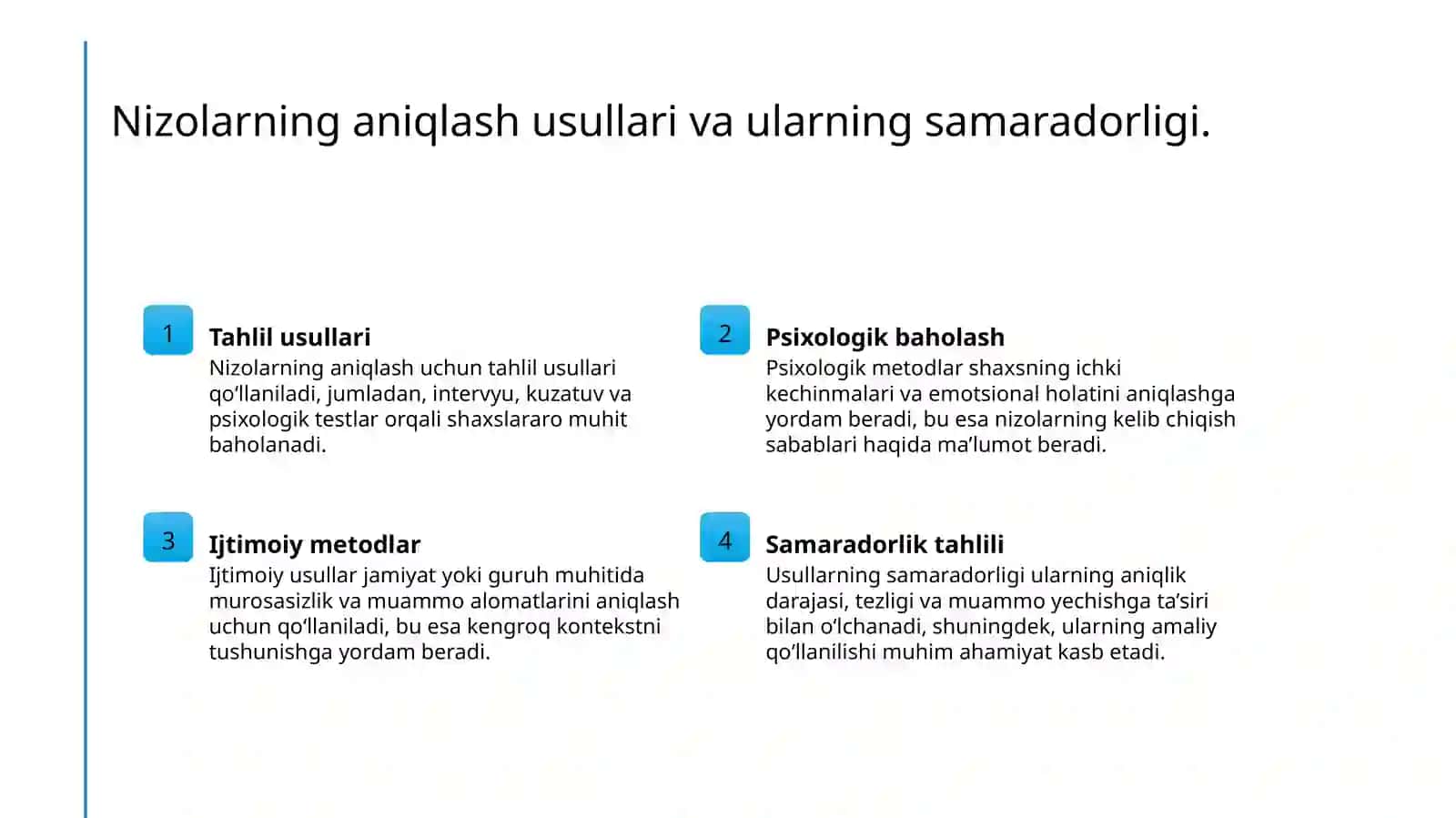Shaxsislar rao konfeliklarni aniqlashning usullari va shartlari 4