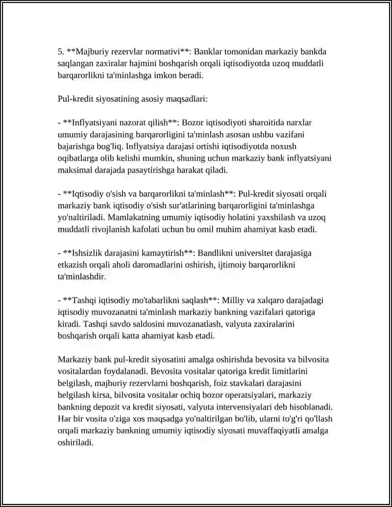 PUL-KREDIT SIYOSATI VA MARKAZIY BANKNING ROLI 4