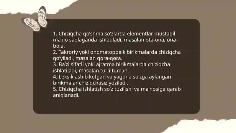 Imlo qoidalari. Chiziqcha bilan yozish va koʻchirish qoidalari 4