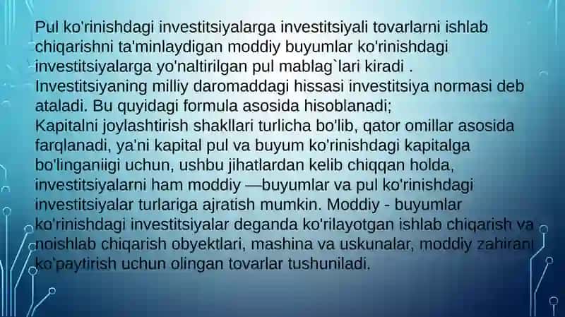 INVESTITSIYA BOZORI,UNING MOHIYATI VA AHAMIYATI 4