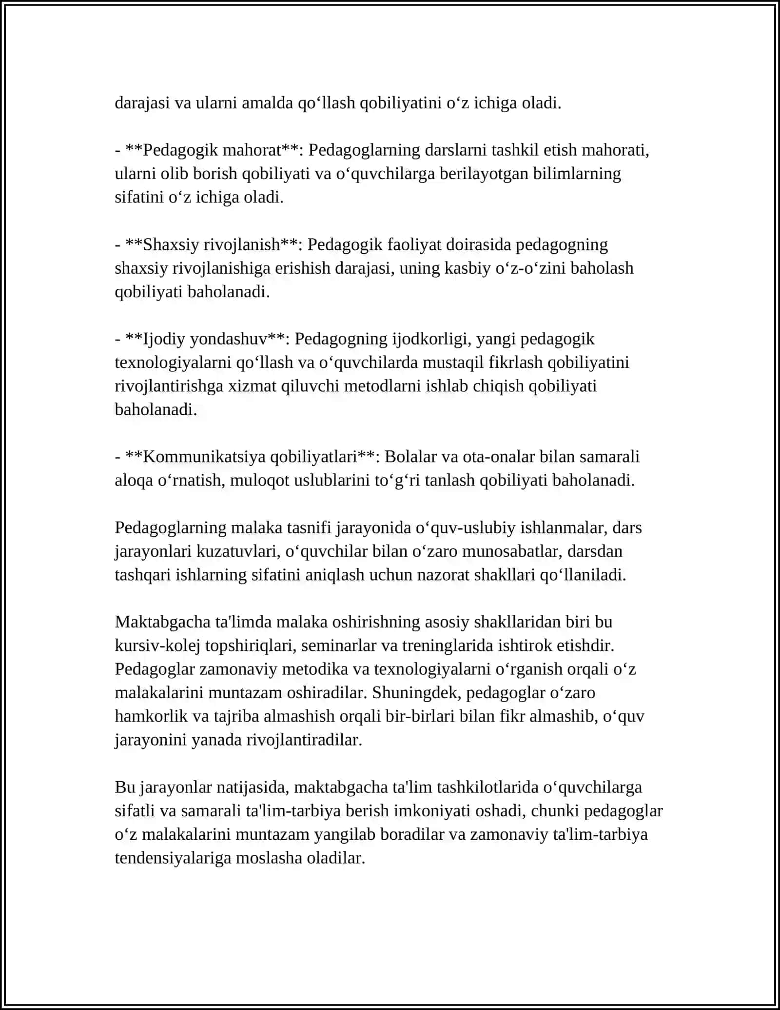 MAKTABGACHA TA‘LIM TASHKILOTLARIDA PEDAGOGLARNING MALAKA TASNIFLARI 4