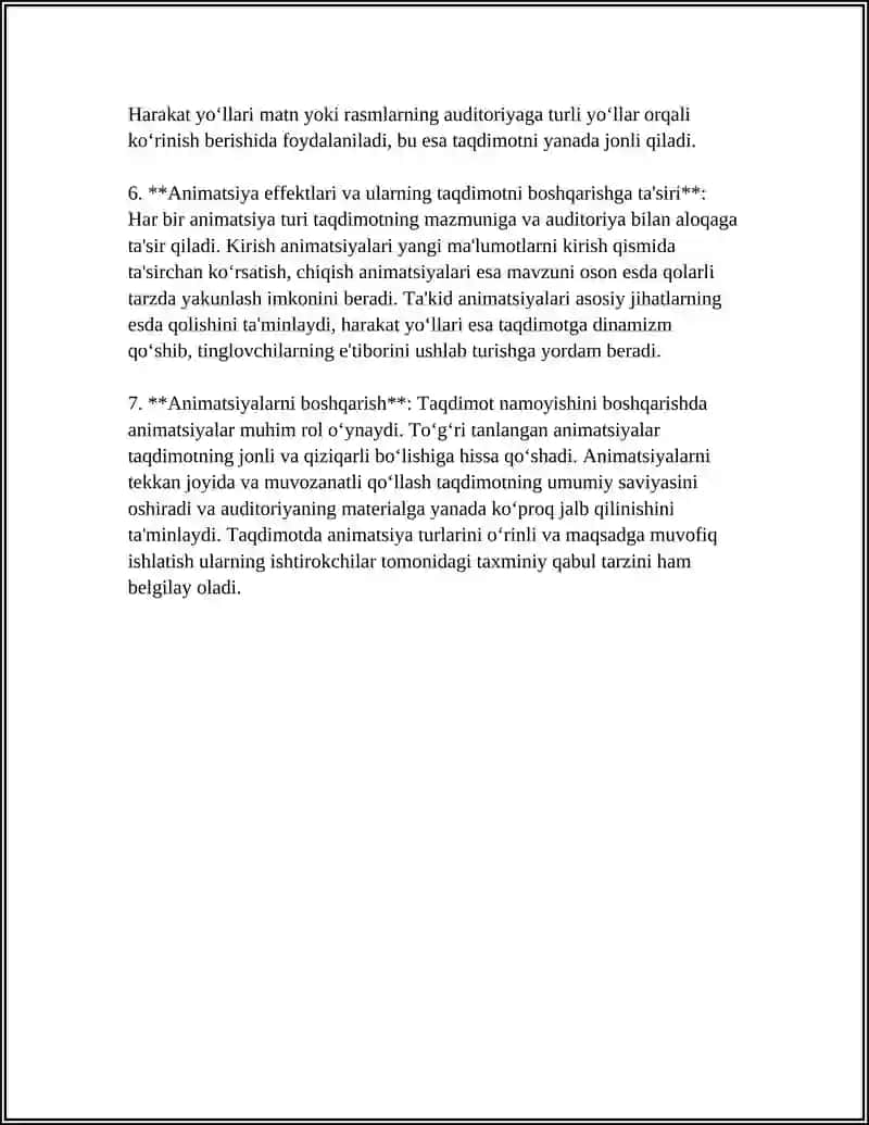 ANIMATSIYA EFFEKTLARI. TAQDIMOT NAMOYISHINI BOSHQARISH 4