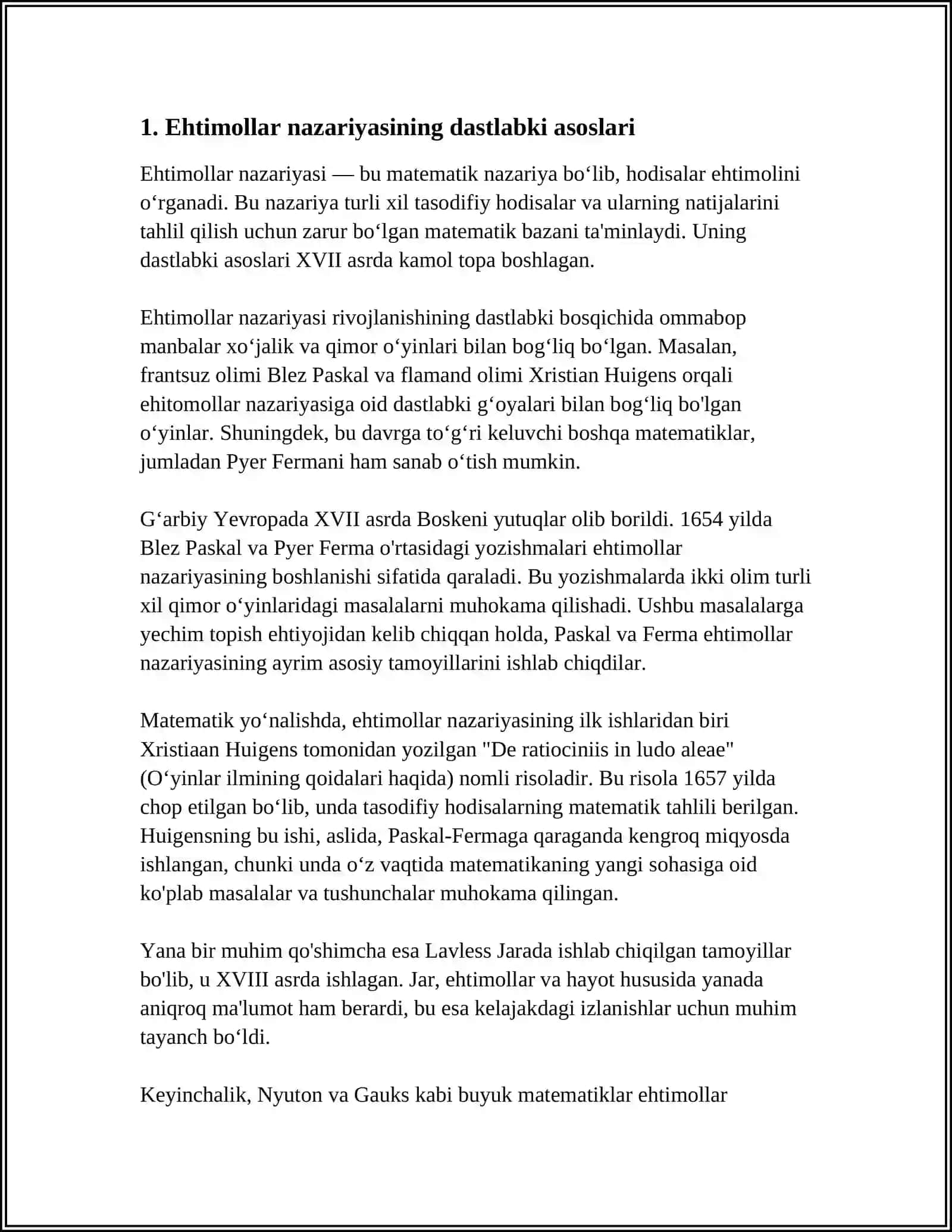 EHTIMOLLAR NAZARIYASI RIVOJLANISHINING QISQACHA TARIXI. ELEMENTAR HODISALAR VA HODISALAR 4