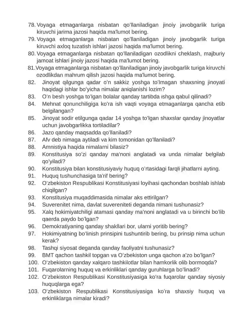 HUQUQSHUNOSLIK FANI BOʻYICHA SAVOLLAR 4