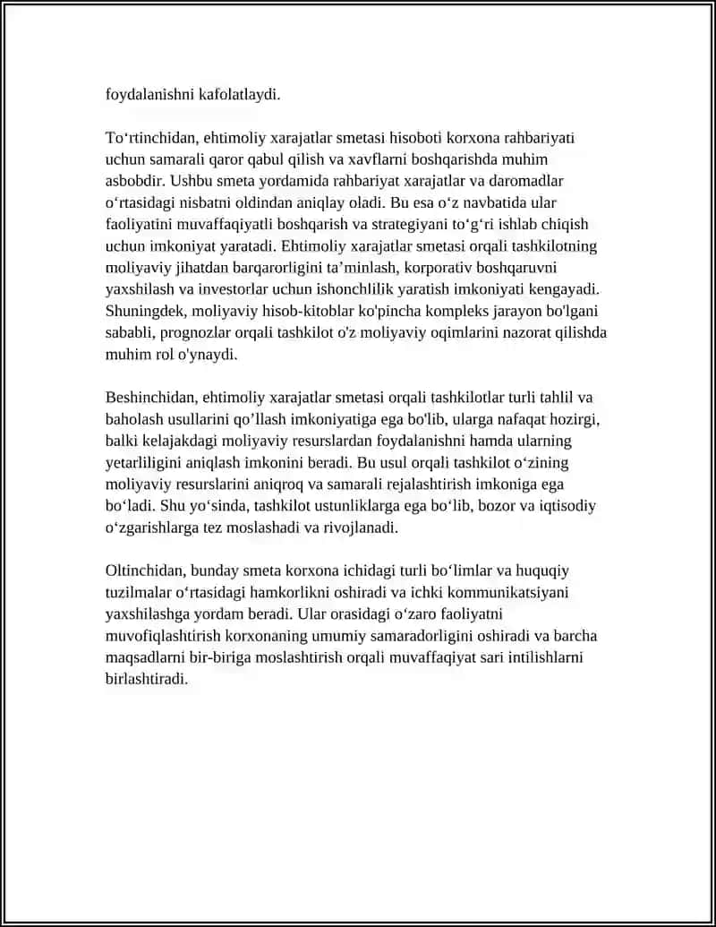 Ehtimoliy Xarajatlar Smetasi 4