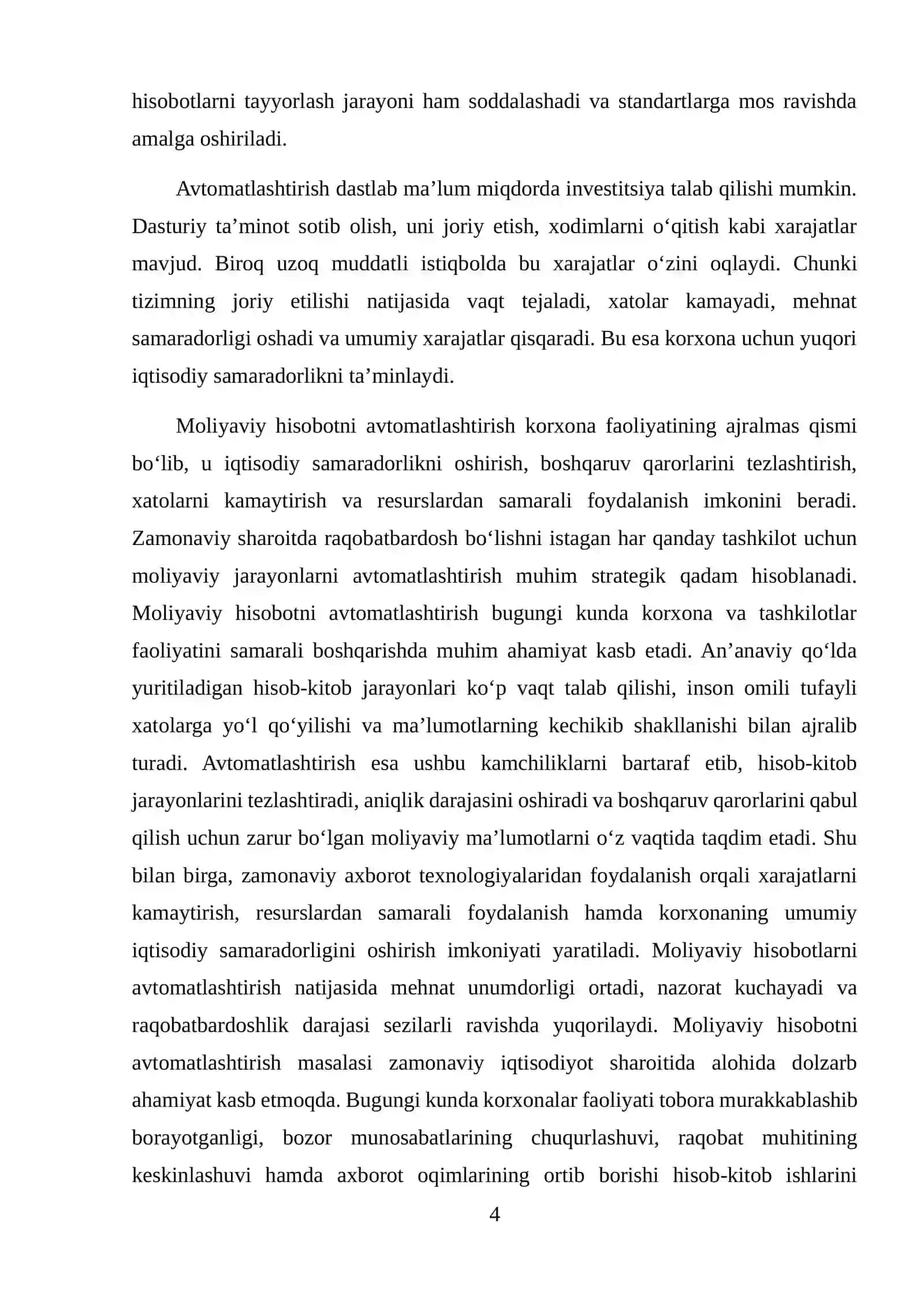 MOLIYAVIY HISOBOTNI AVTOMATLASHTIRISHNING IQTISODIY SAMARADORLIGI 4