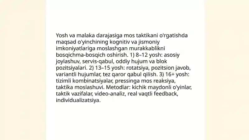 Voleybol oʻyinining taktikasni orgatish uslubiyati 4