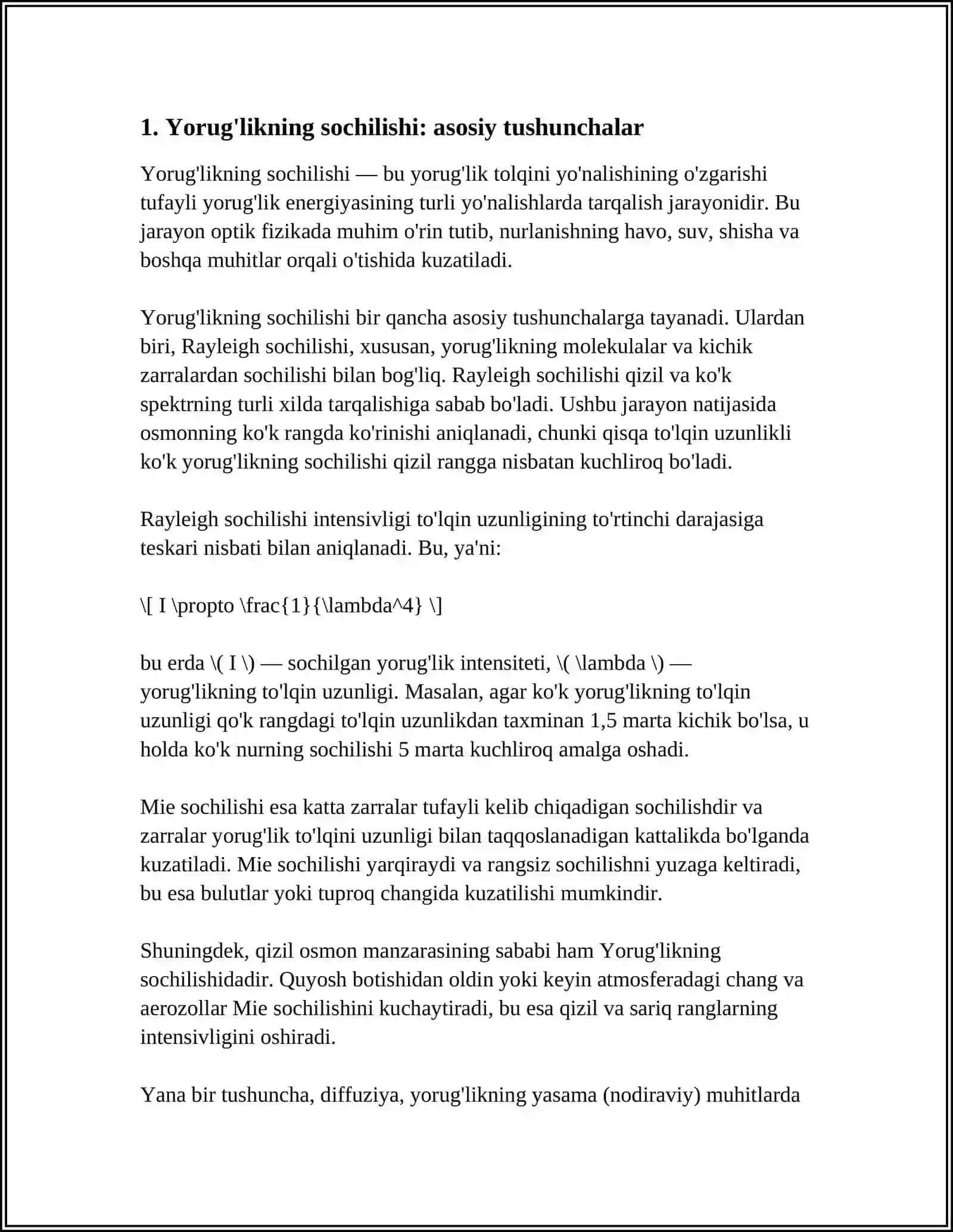 YORUGLIKNING SOCHILISHI. SPEKTROSKOPIYA. SPEKTR TURLARI. QUYOSH VA KOSMIK NURLARNING BIOSFERAGA TASIRI 4