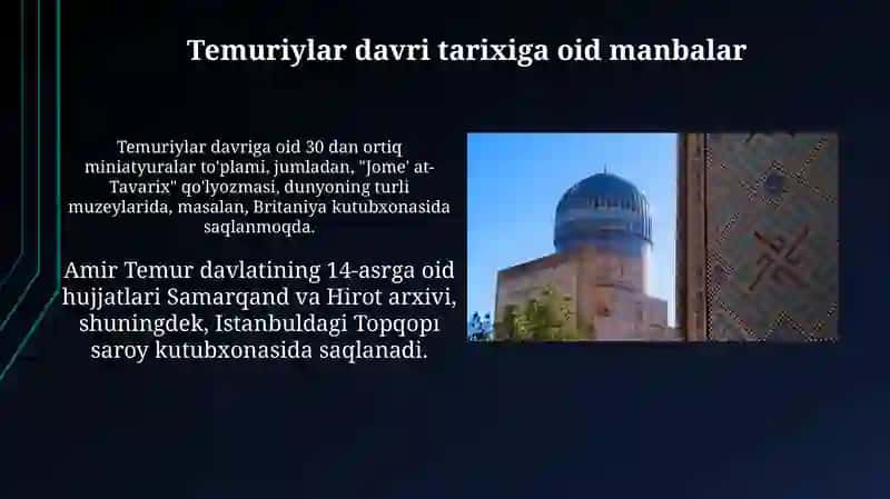 O'zbek davlatlari tarixi bo'yicha manbalar 4