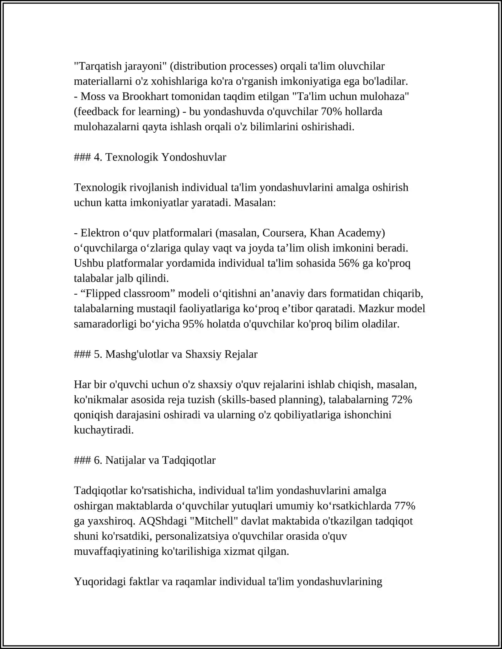 INDIVIDUAL TA’LIM YO’NALISHI - TA’LIM DASTURINI O’ZLASHTIRISHNING USLUBIY USULLARIDAN BIRI SIFATIDA QARALADI 4