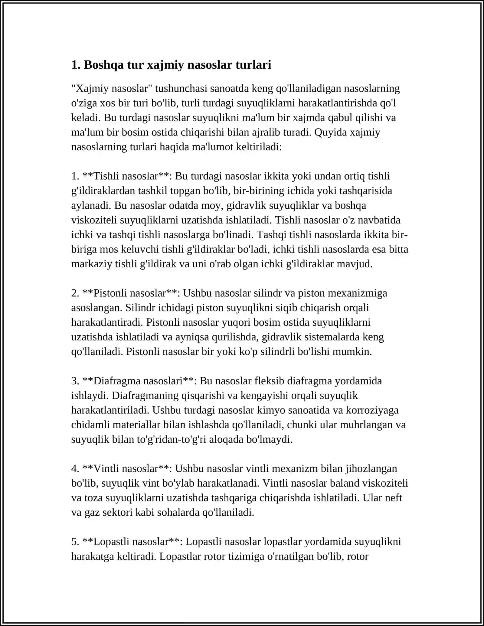 BOSHQA TUR XAJMIY NASOSLAR SHESTERNYALI,KOLOVAROTLI,VINTLI,PLUNJERLI, DIAFRAGMALI NASOSLAR 4