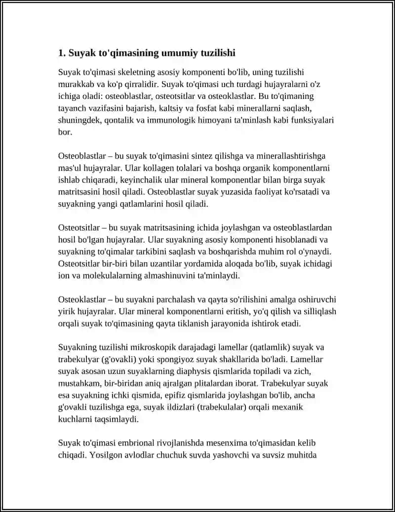 SUYAK TO'QIMASI.SUYAK TO'QIMASINING MEZENXIMA VA TO'G'AY TO'QIMASI O'RNIDA RIVOJLANISH XUSUSIYATI 4