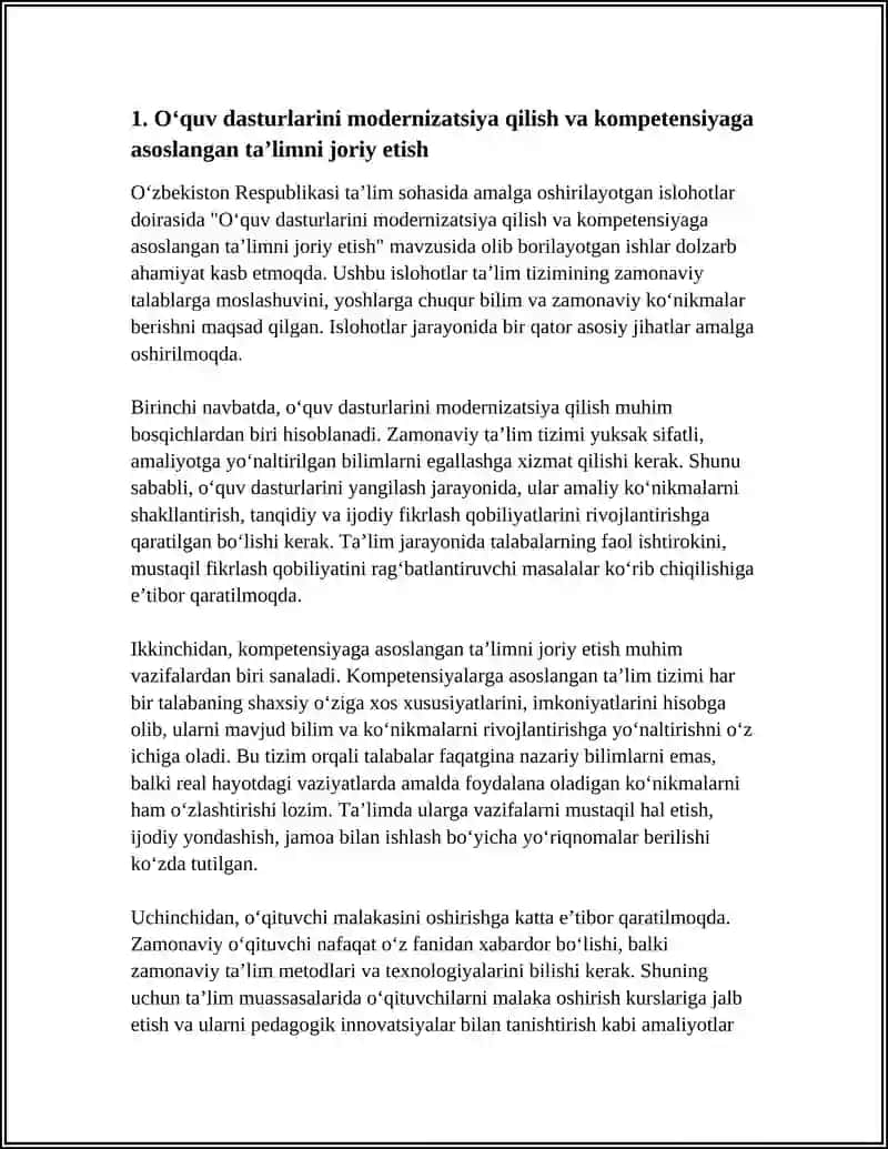 OʻZBEKISTON RESPUBLIKASIDA TAʼLIM SOHASIDA AMALGA OSHIRILAYOTGAN ISLOHOTLAR 4