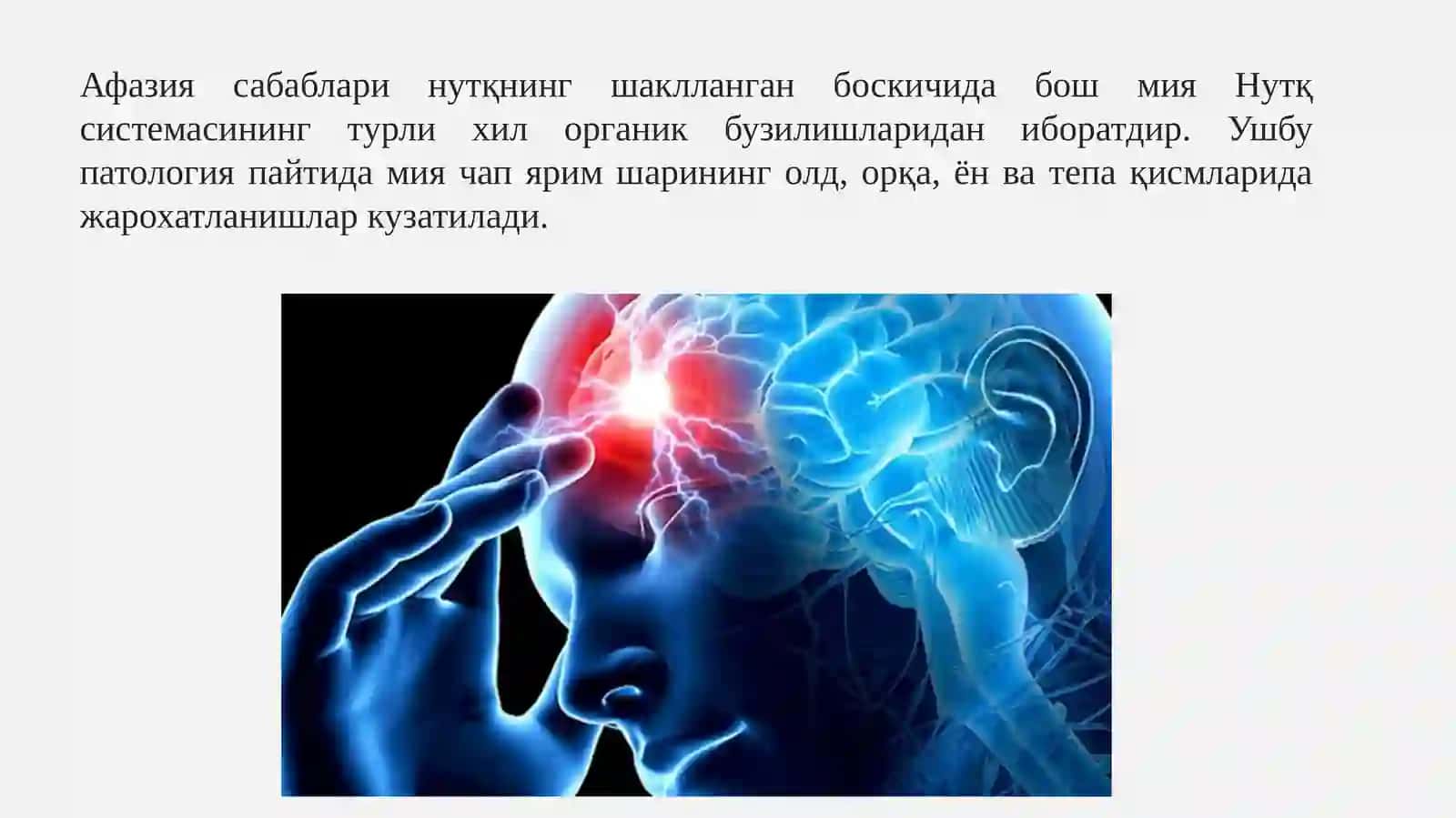 Афазия. Афазия кўринишидаги нутқ камчилигига эга бўлган болалар билан олиб бориладиган логопедик ишлар 4