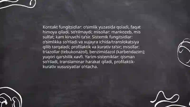 Qishloq xojalik ekinlarida zamburuglar qozgatadigan kasalliklar bilan kurashda kimyoviy usulning orni 4