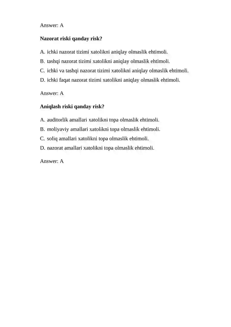Rejalashtirish, ahamiyatlilik va moddiy xatolik riskni baholash uslubiyati 4