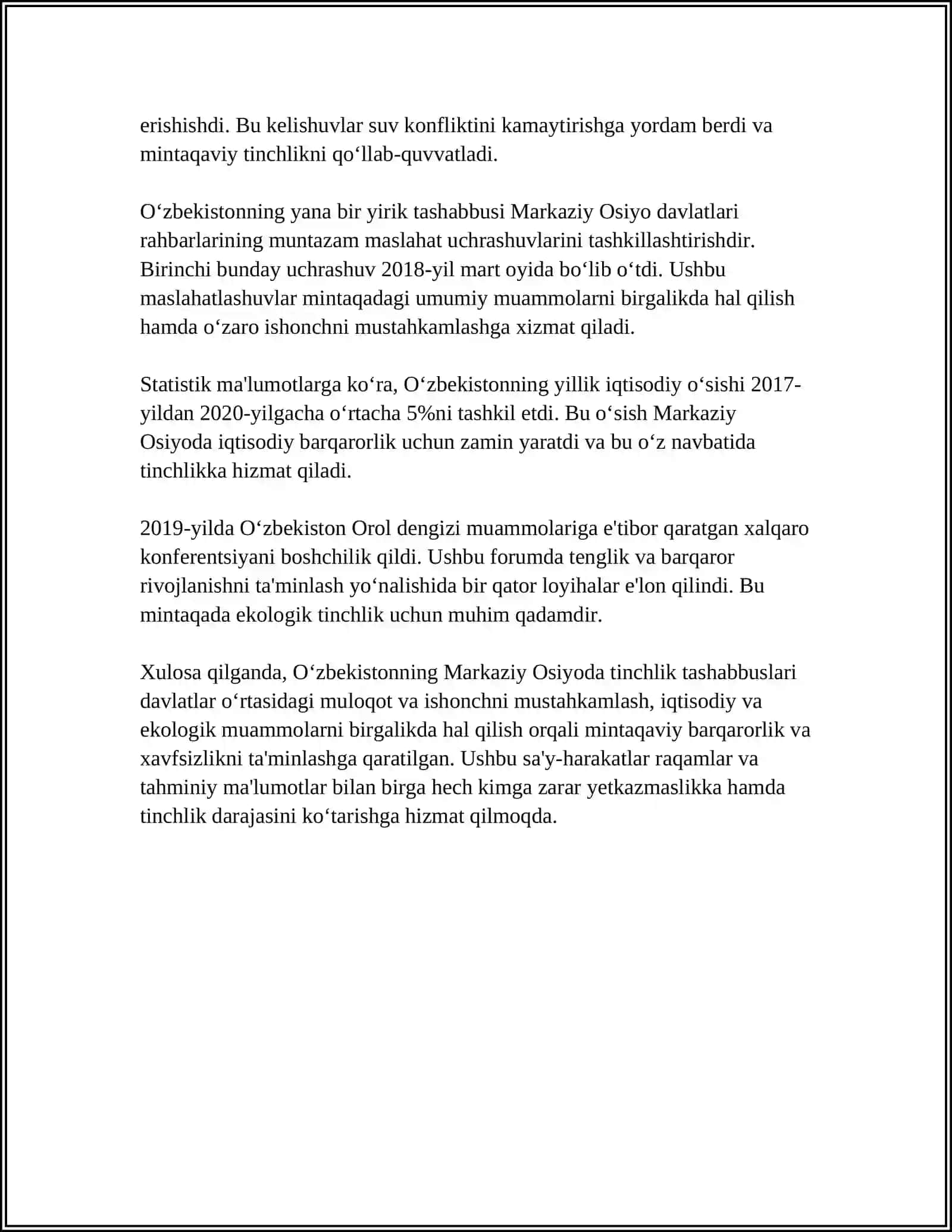 Oʻzbekistonning Markaziy Osiyoda Tinchlik Tashabbuslari 4