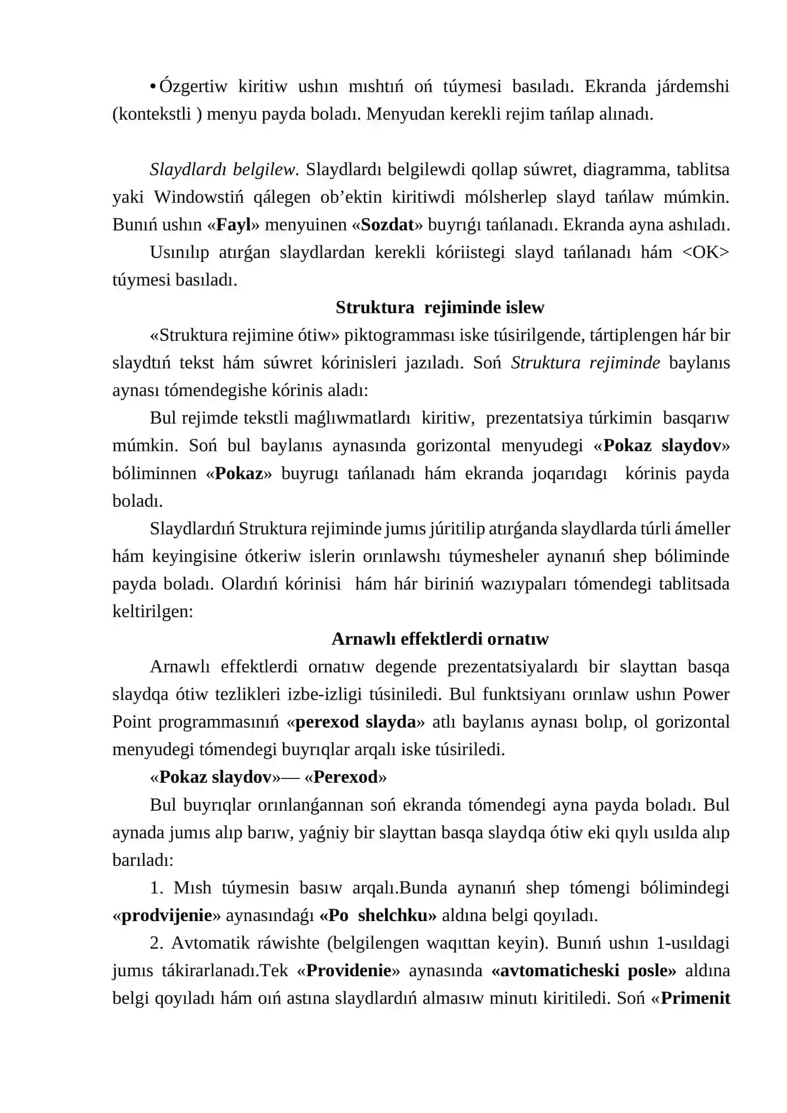 MICROSOFT POWER POINT GRAFIKALIQ REDAKTORI HAQQINDA ULIWMA MAǴLIWMAT 4