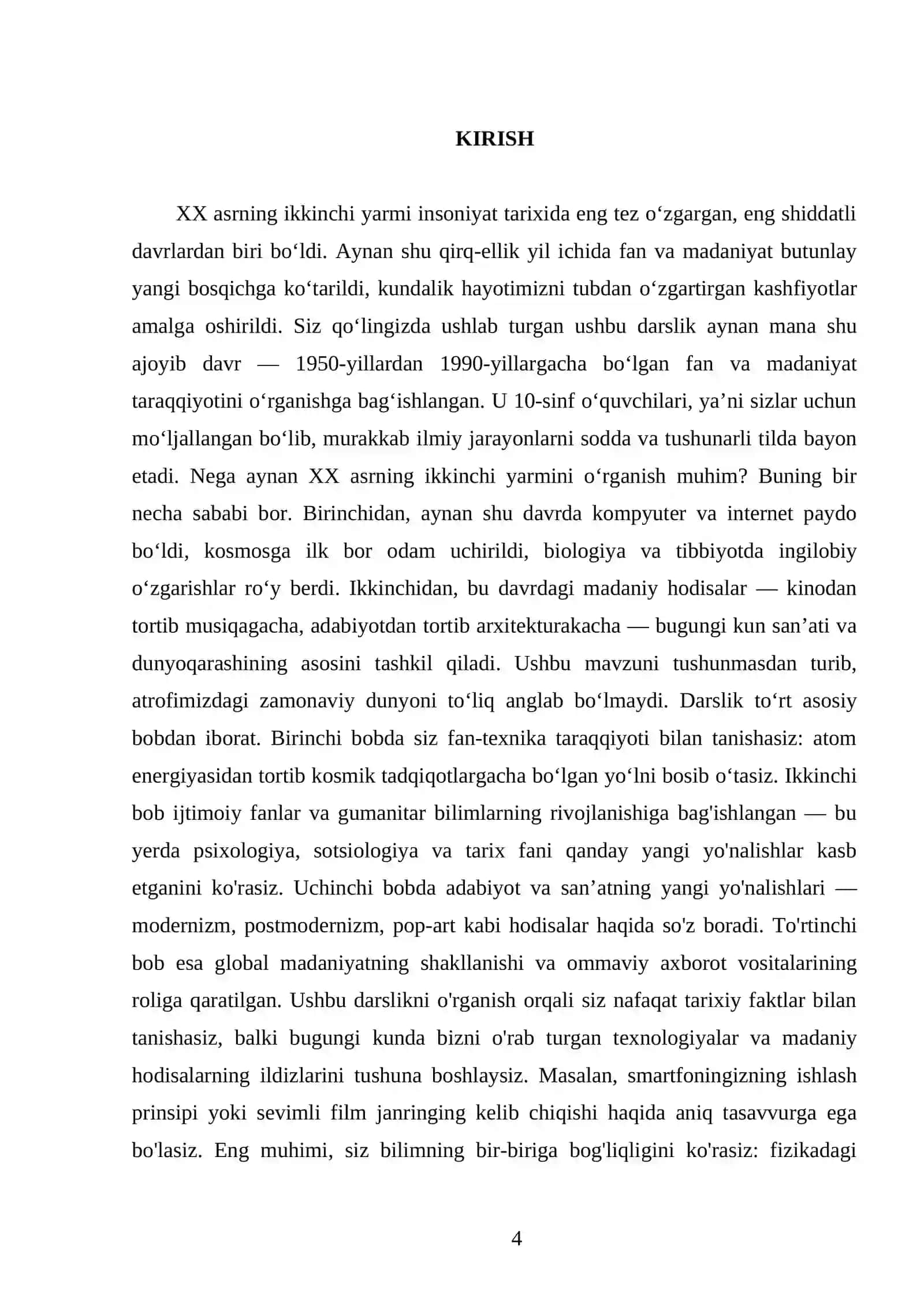 XX ASRNING IKKINCHI YARMIDA FAN VA MADANIYATNING RIVOJLANISHI 10- SINF 4
