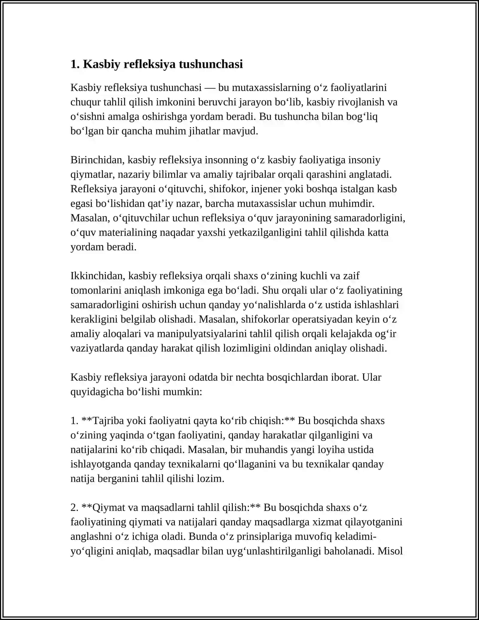 TARBIYACHI PEDAGOGIK FAOLIYATIDA KASBIY REFLEKSIYANING O’RNI 4