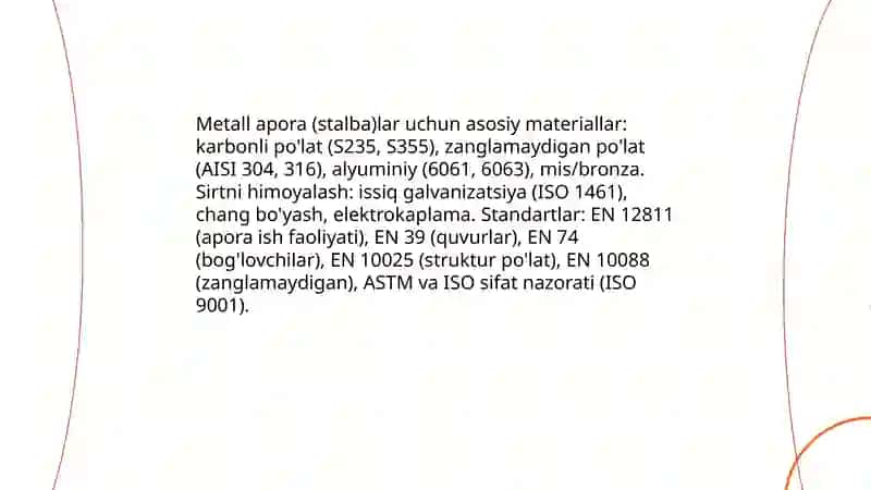 Apora (stalba) turlari va ularni standartlari 4
