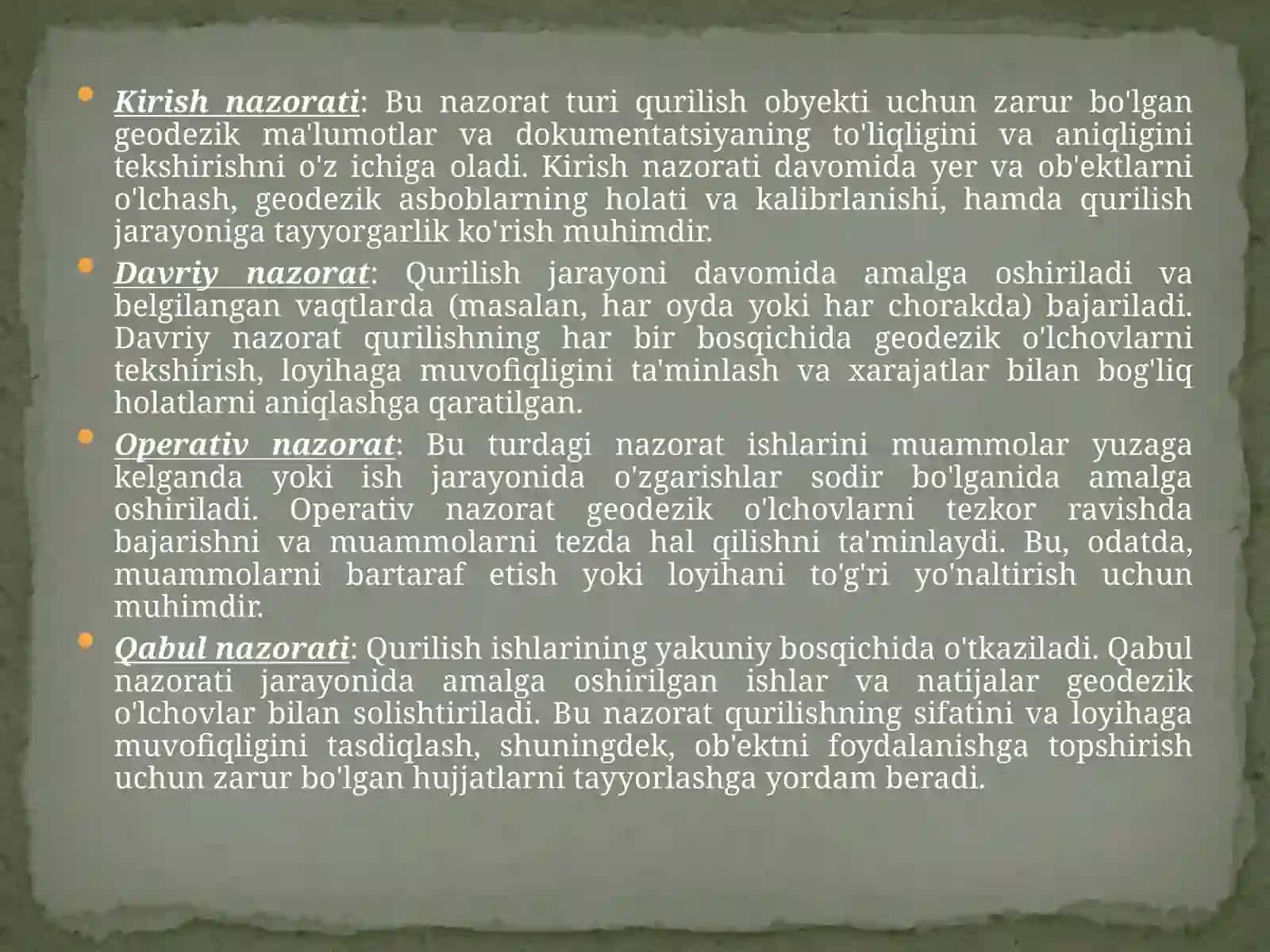 QURILISH LOYIXA TASHKILOTLARIDATOPOGRAFO-GEODEZIKISHLARNI TASHKIL ETISH 4