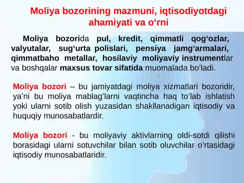 MOLIYA BOZORI TUSHUNCHASI, FUNKSIYASI 4