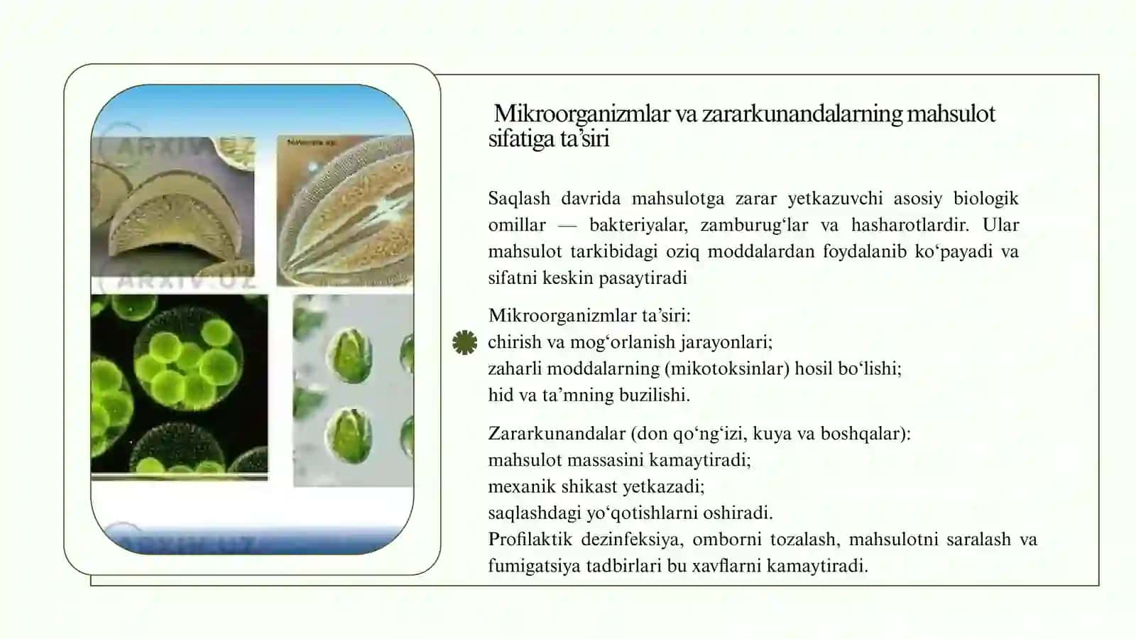 Dala ekinlari mahsulotlarini saqlashda ularning sifatini belgilovchi asosiy omillar va ularning ta’siri 4
