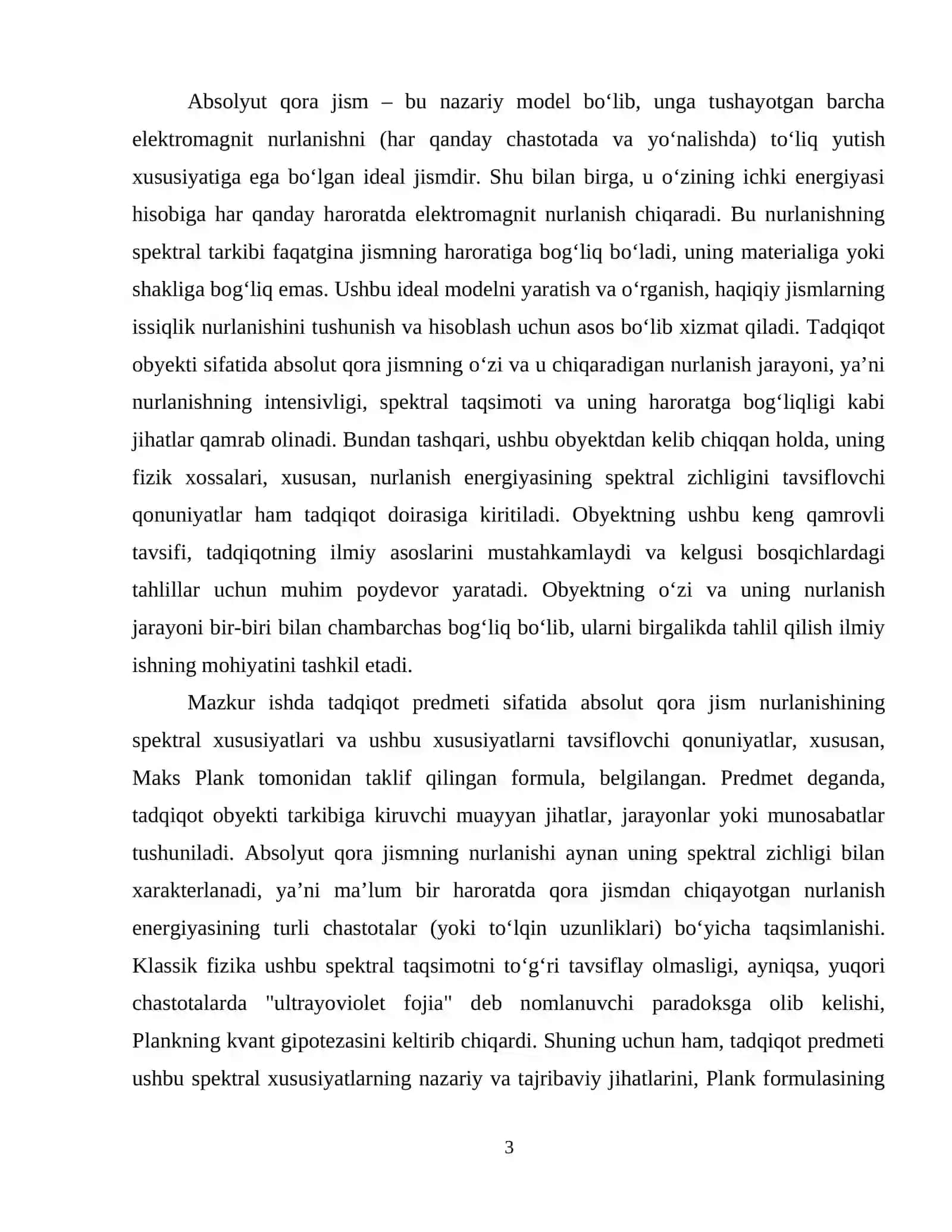Absolyut qora jism xususiyatlari oʻrganish mavzusida tayyor kurs ishi. 4
