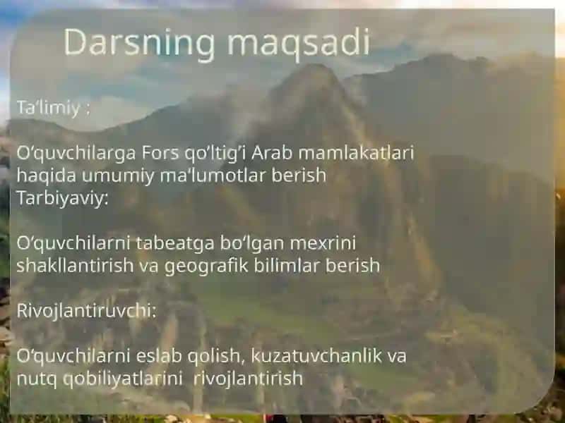 "Fors qo‘ltig‘i Arab mamlakatlari davlatlari" DARS ISHLANMA 4