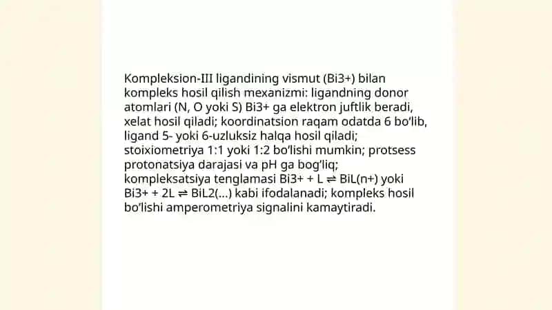 AMPEREOMETRIK TITRLASH USULIDA VISMUTNI KONSENTRATSIYASINI KOMPLEKSION-III BILAN ANIQLASH 4