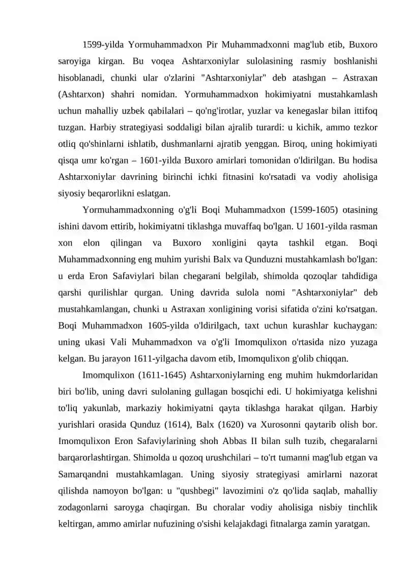 Ashtarxoniylar hokimiyatga kelishi va vodiy hayotiga ta’siri 4
