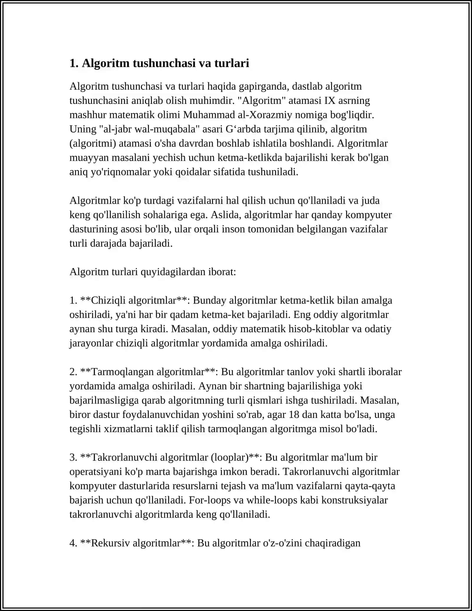ALGORITMLARNI MODELLASHTIRISH VA ULARNI SAMARADORLIGINI TAHLIL QILISH 4