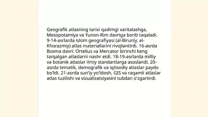 Geografik atlaslarnining strukturasini va mazmunini tahlil qilish 4