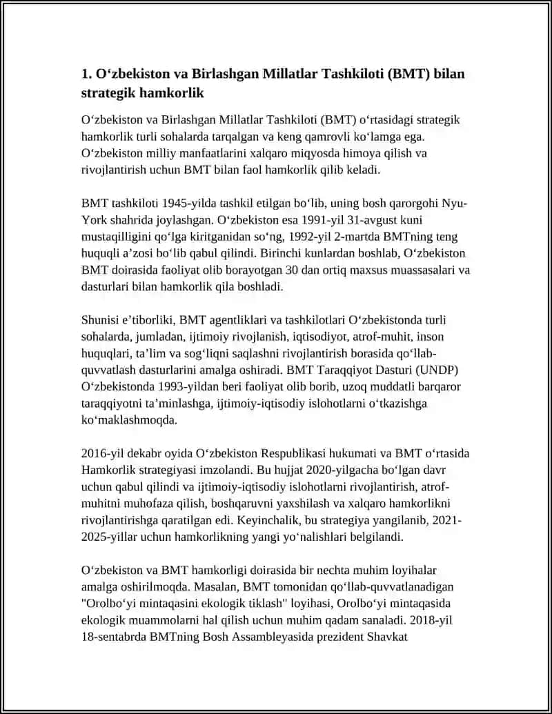 O‘ZBEKISTONNING XALQARO TASHKILOTLAR BILAN HAMKORLIK ALOQALARI 4