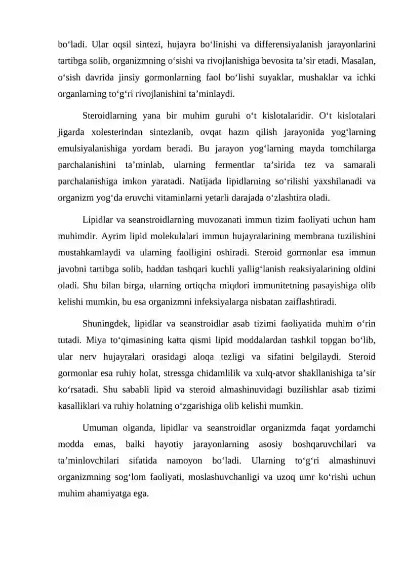 LIPIDLAR, SEANSTROIDLAR ORGANIZMDA AHAMIYATI 4