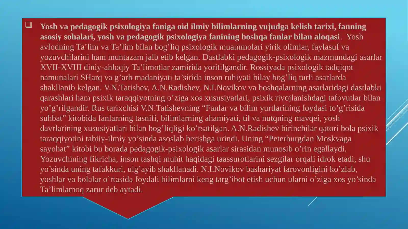 Yosh pedagogik psixologiya fanining tadqiqot sohasi va muammolari. Psixik rivojlanish va uni davrlashtirish muammosi 4