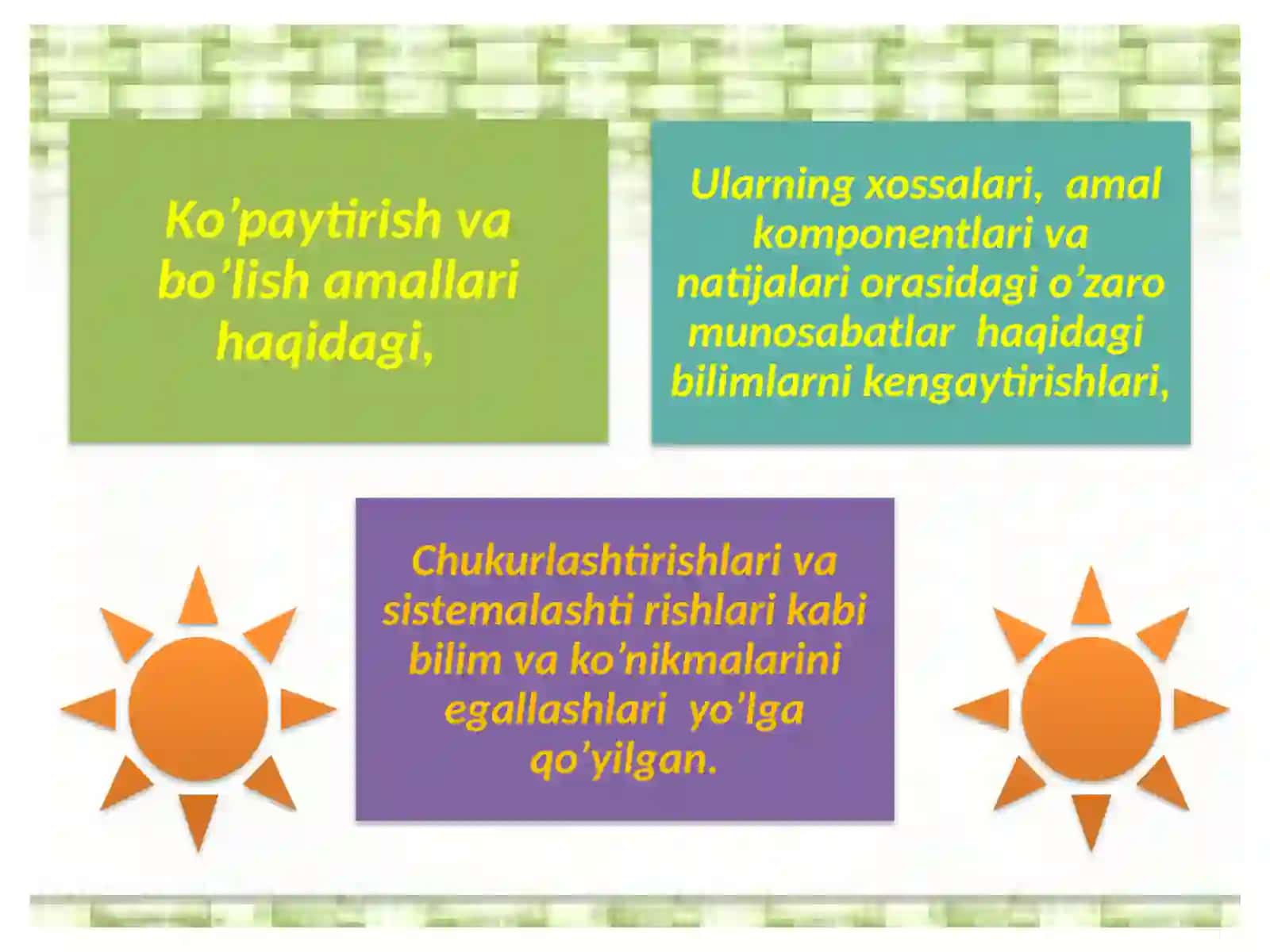 Koʻpaytmaning tarifi, uning mavjudligi va yagonaligi. Koʻpaytirish qonunlari. Koʻpaytmaning yigʻindi orqali tarifi 4