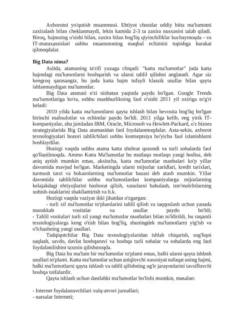 Big Data texnologiyalariga kirish, umumiy tushnchalar. 4