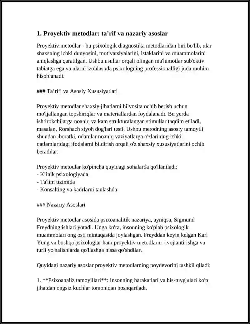 MUSTAQIL TA’LIM MAVZUSI: 2. INSON RUHIY HOLATINI O‘RGANISHDA PROYEKTIV METODLARNING O‘RNI 4