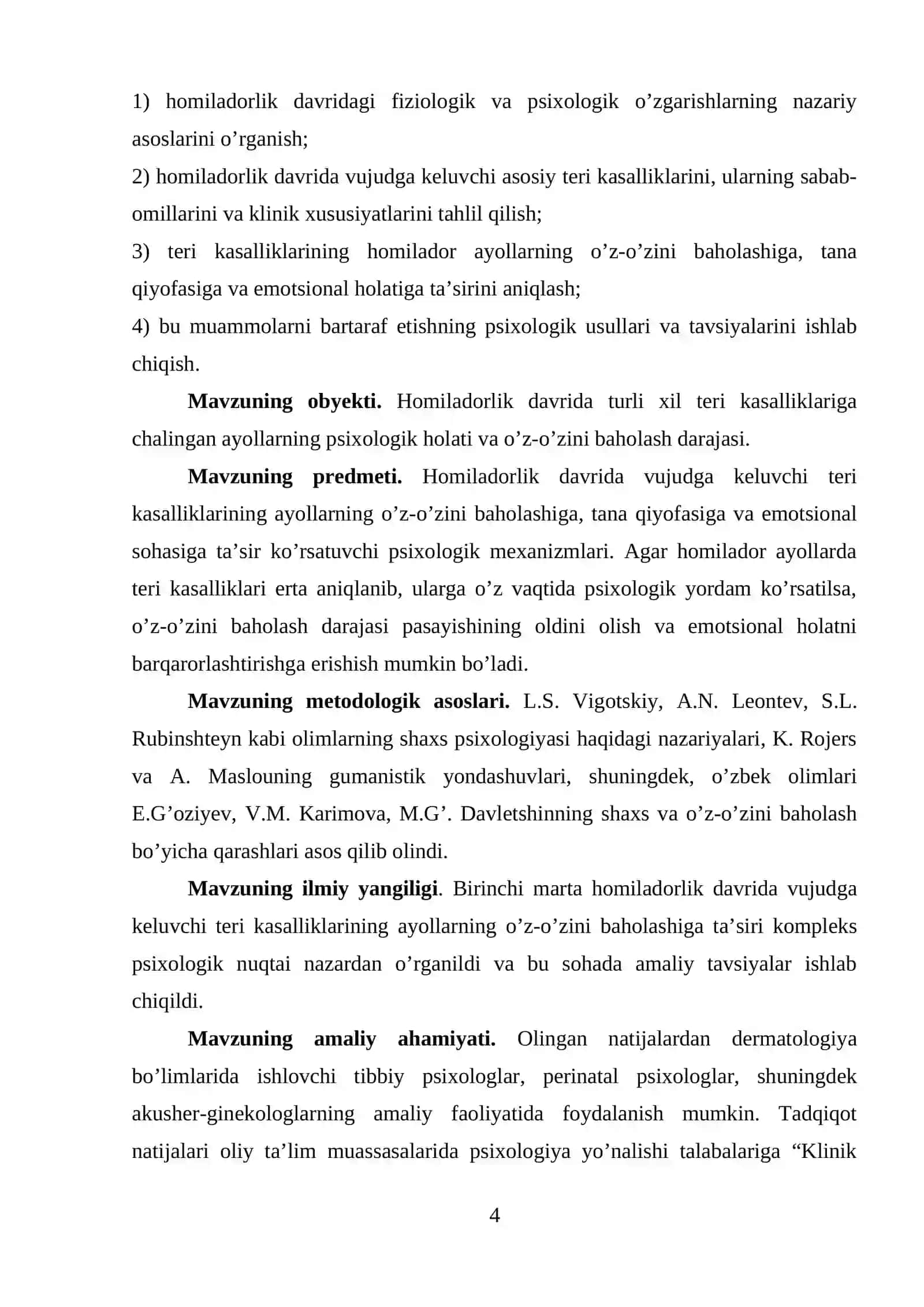 Homiladorlik davrida vujudga keluvchi teri kasalliklari va uning bemorlarni o'zini baholashiga ta'siri 4
